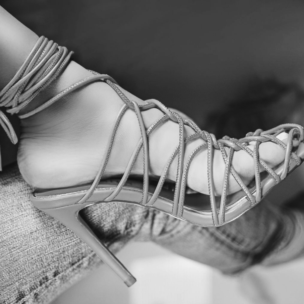 πππ¨π© 6.5, 7, 7.5 & 8 π€Caged Netted Lace-up Heel - BLACK - Picture 6 of 9
